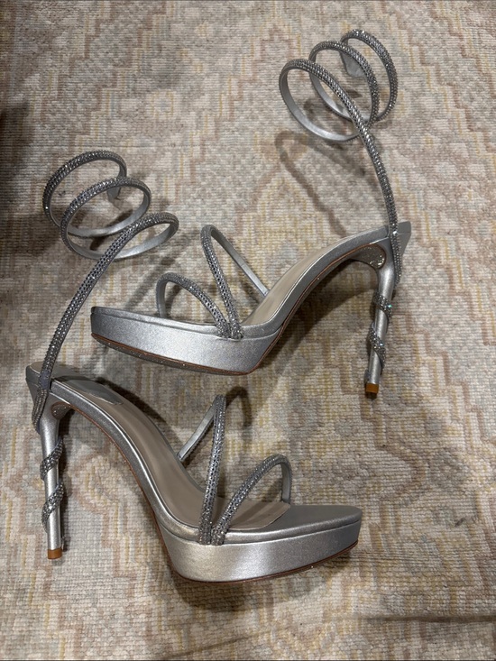 Rene Caovilla Shoes - Rene Caovilla Silver Spiral Wrap Platform Stiletto Sandals